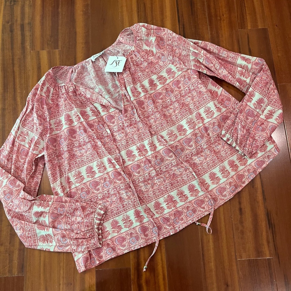 LoveShackFancy Peasant Blouse Red Multi Floral Cotton Top New NWT Size Medium